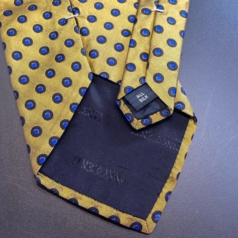 Innocenti Italy x Tom James Silk Tie Geometric OAP Gold Cobalt Blue Black